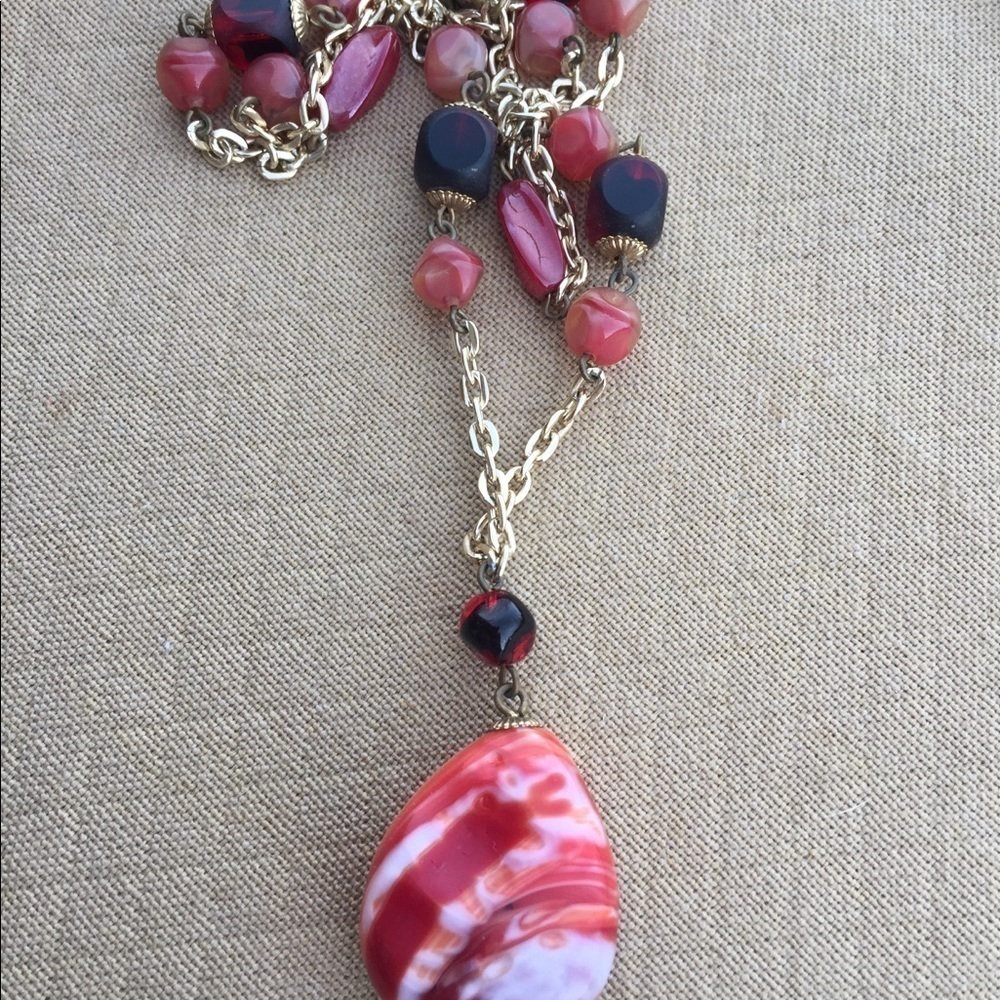 Vintage Necklace Marbled Drop Stone - Picture 2 of 4